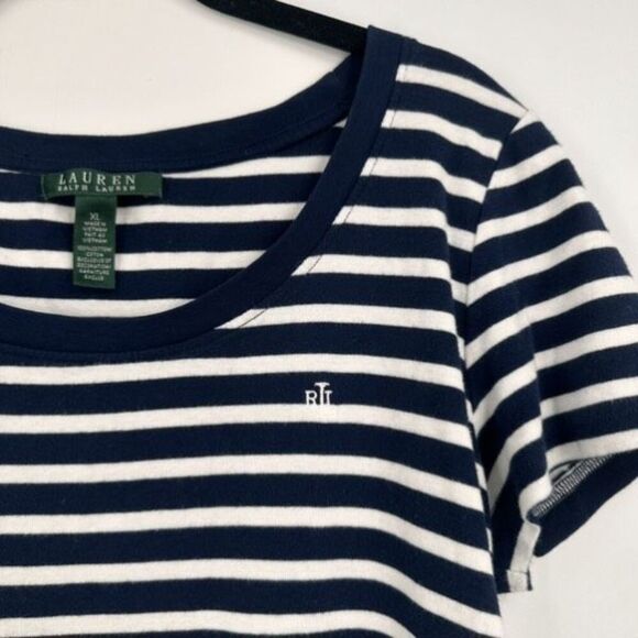 Ralph Lauren Womens Striped Short Sleeve Scoop Neck Top Blue White Size XL - Picture 4 of 8